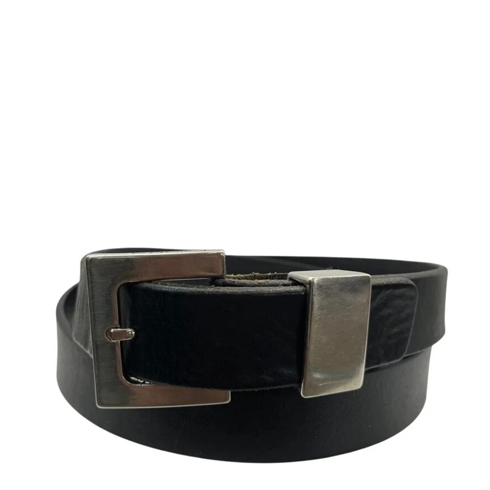 Kenneth Cole Mens Black Leather Belt Made in Italy Silver Buckle Size 40 42